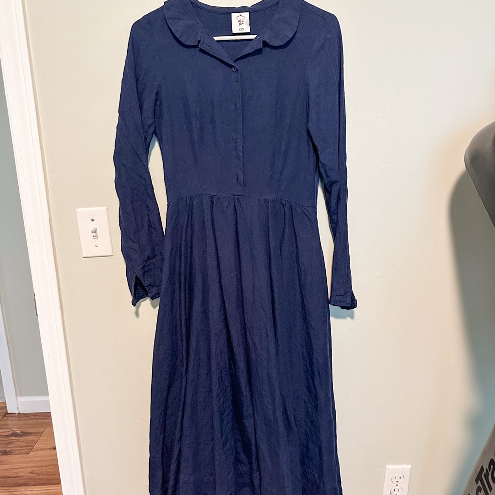 Son de Flor Classic Navy Long Sleeve Linen Dress